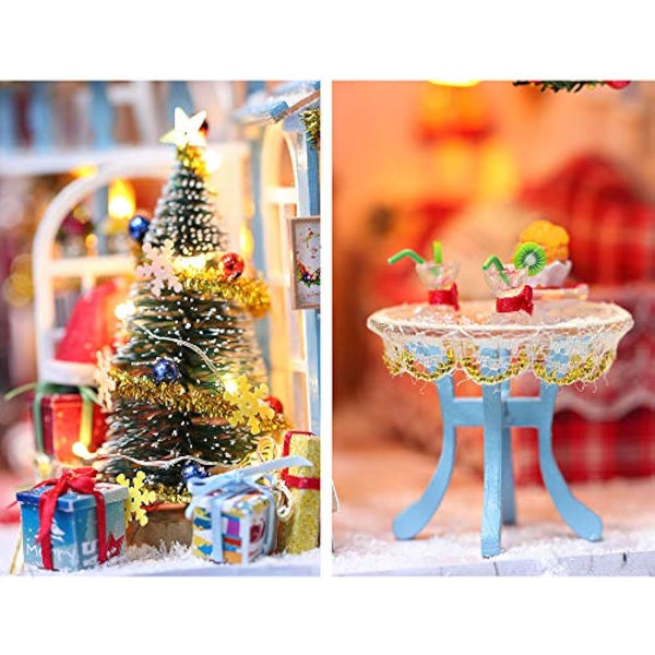 GuDoQi DIY Miniature House Kit with Music, Wooden Dollhouse with LED Light, Mini House Model to Build for Adults, Great Handmade Crafts Gift Idea for Christmas