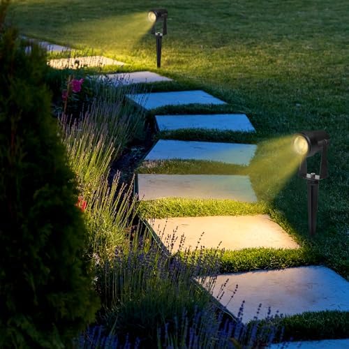 Totofac Garden Spike Lights, 12V 18W Pathway Lights 4-Pack COB LED Garden Spotlights，Ip65 Waterproof Outdoor Landscape Spotlights with Spike Stand for Garden, Yard, Lawn(Warm White) (20, Watts)