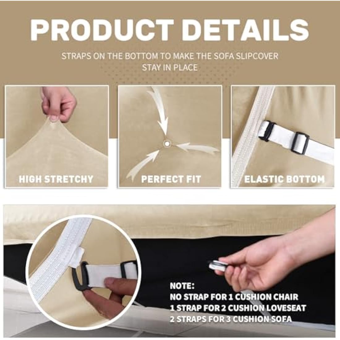 XINEAGE 1 Piece Velvet Couch Covers for 3 Cushion Couch Living Room High Stretch Sofa Cover Pets Dogs Friendly Anti Slip Thickened Slipcovers Furniture Protector (3 Seater, Camel)