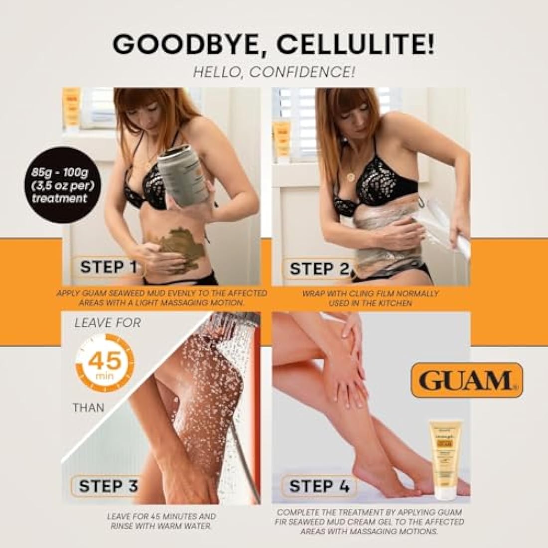 GUAM FIR Anti Cellulite Seaweed Hot Body Mud - 1kg Cellulite Remover for Flat Tummy & Waist - Belly Tightening Skin Firming Cream - INFRARED Body Warp Treatment - Boost Circulation, Improve Elasticity