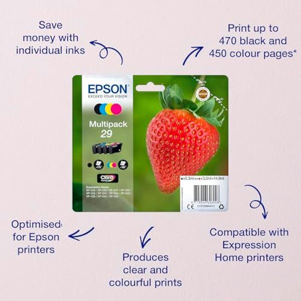 Epson 29 Strawberry Genuine Multipack, 4-colours Ink Cartridges, Claria Home Ink