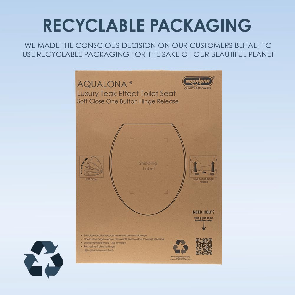 AQUALONA® Luxury Soft Close Toilet Seat - Moulded Wood - Stainless Steel Slow Close Hinges - Click, Lift & Clean Technology (Bamboo Toilet Seat)