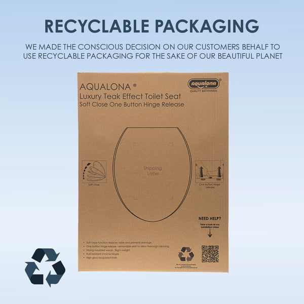 AQUALONA® Luxury Soft Close Toilet Seat - Moulded Wood - Stainless Steel Slow Close Hinges - Click, Lift & Clean Technology (Bamboo Toilet Seat)
