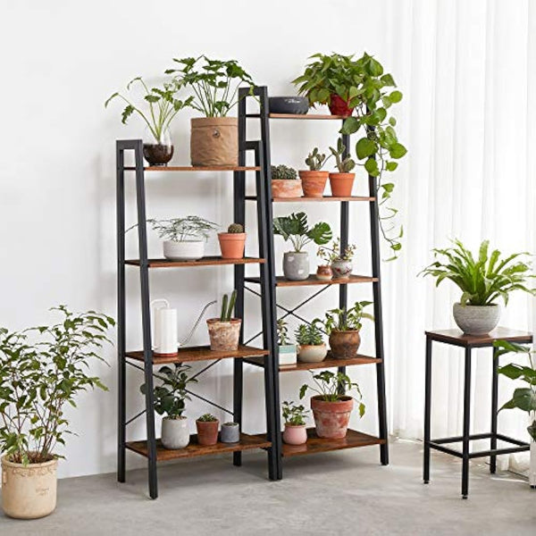 IBUYKE Ladder Shelf, 5-Tier Storage Organiser Shelves, 60x39.5x171cm, Plant Stand,Industrial Bookshelf, Living Room Bookcases, for Kitchen, Bedroom, Office TMJ017H-