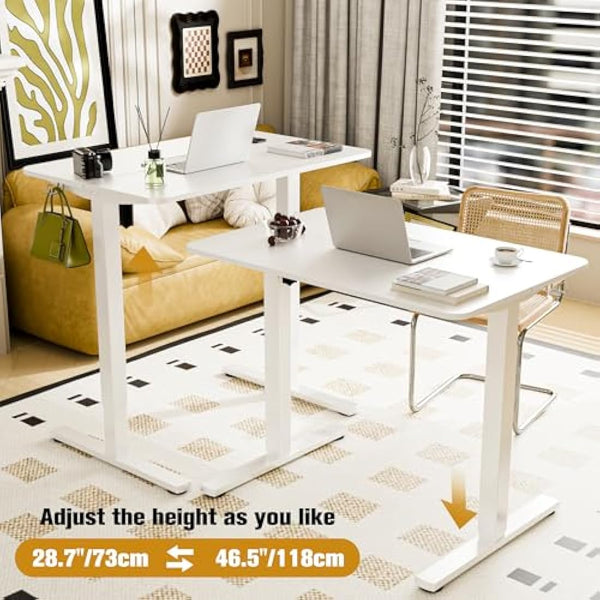 ERGOMAKER Electric Standing Desk 90x60cm, Height Adjustable Sit Stand Desk with Memory Handset Hooks for Home Office (White)