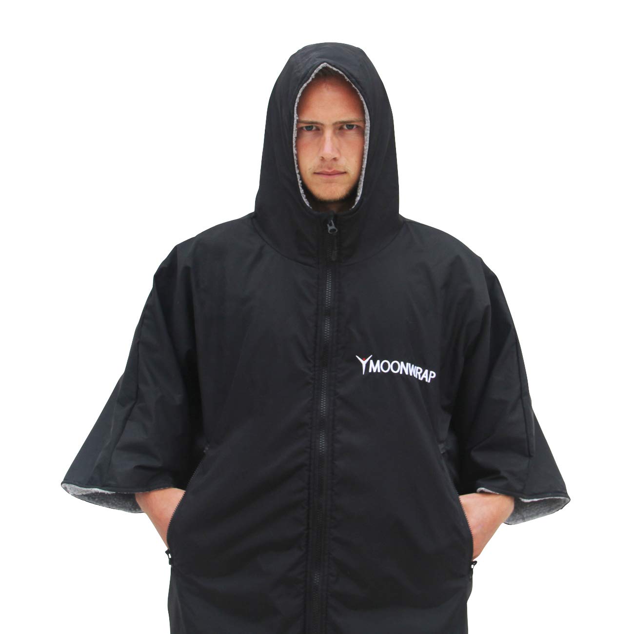 Frostfire Moonwrap Adult Waterproof Changing Robe with Fleece Lining - Black - Waterproof Windproof Oversized Poncho Coat - Surfing, Swimming,