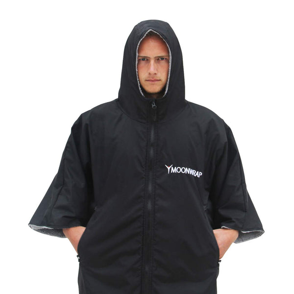Frostfire Moonwrap Adult Waterproof Changing Robe with Fleece Lining - Black - Waterproof Windproof Oversized Poncho Coat - Surfing, Swimming,