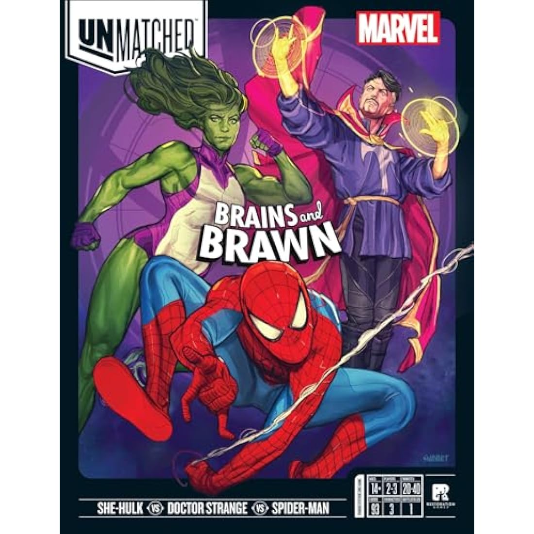 Iello, Unmatched Marvel: Brains and Brawn, Board Game, Ages 14+, 2-3 Players, 20-40 Minutes Playing Time