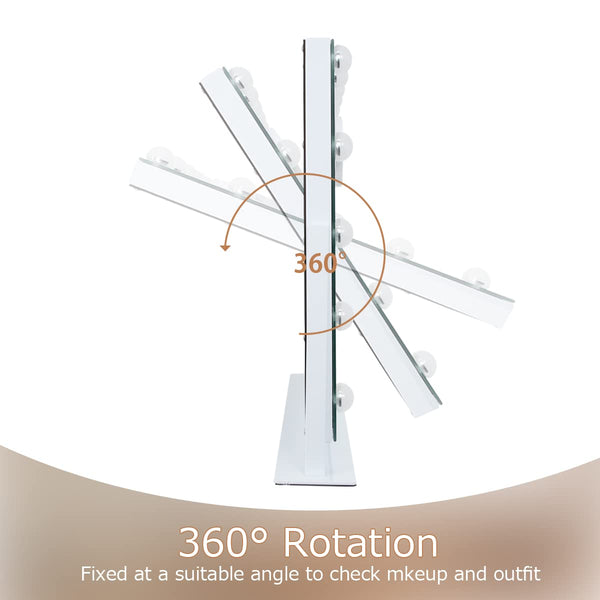 HANSONG Hollywood Vanity Mirror with Lights 360 Degree Rotation Dressing Table Mirror with 15 LED Bulbs and 10X Magnification Touch Screen Large