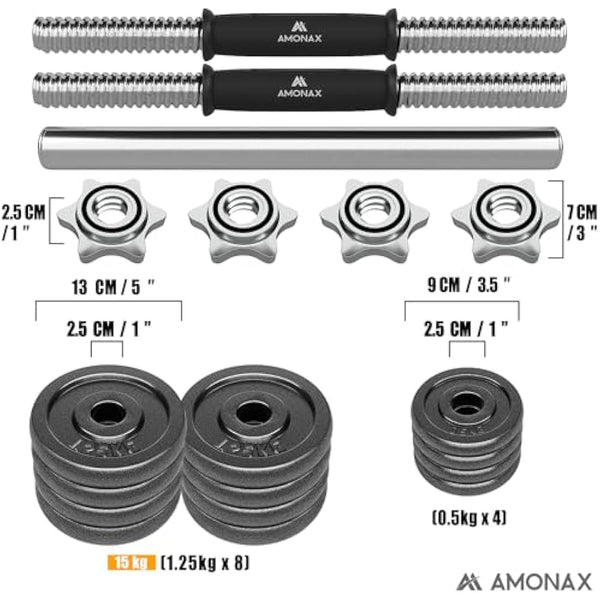 Amonax 20kg 30kg Cast Iron Adjustable Dumbbells Weight Set, Barbell Set Men Women, Strength Training Equipment Home Gym Fitness, Dumbell Pair Hand Weight, Bar Bells Free Weights for Weight Lifting