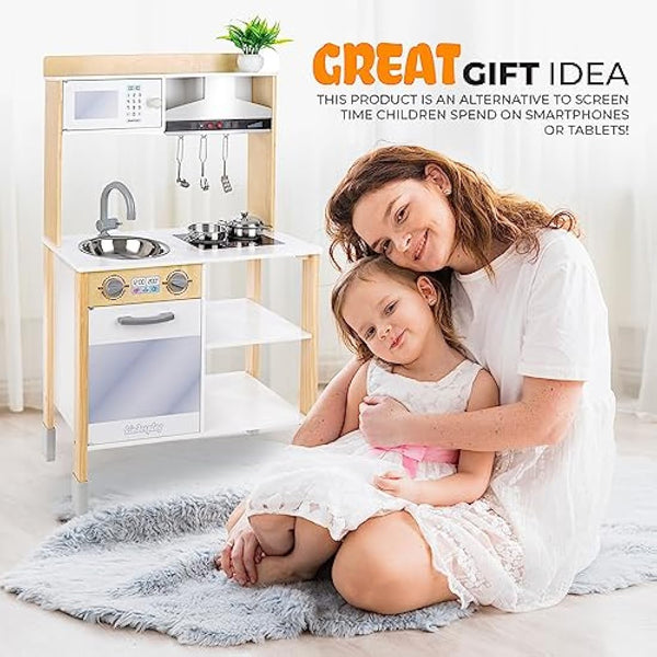 Green Series Kinderplay Modern Wooden Play Kitchen - Toddler & Kids Kitchen Toy, Model GS0061