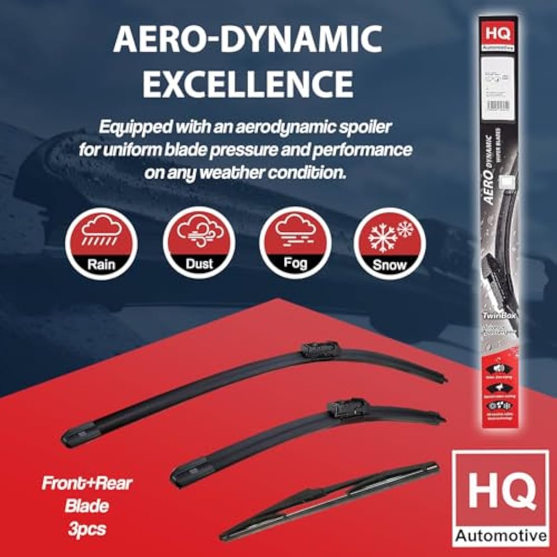 HQ Automotive Wiper Blades for Ford Focus Mk3 Turnier Estate (2011-2018) Front Rear Kit, Adr82-824|Hq12E