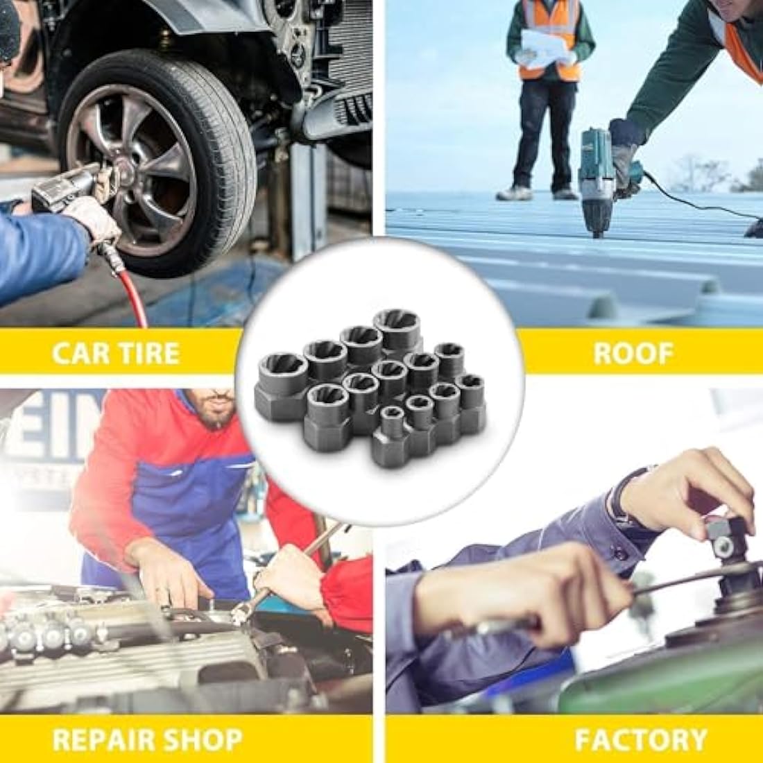 13+1 Piece Impact Bolt & Nut Remover Set - 3/8" Drive with Nut Extractor Socket, Hex Adapter, and Bolt Remover Tool for Damaged, Rusted, or Rounded-Off Bolts, Nuts, and Screws