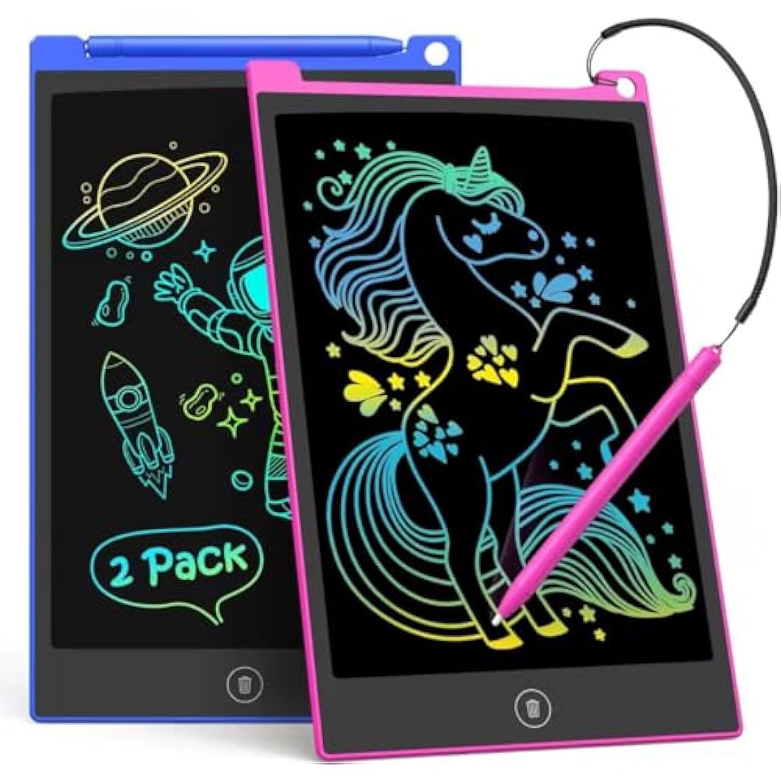TECJOE 2 Pack LCD Writing Tablet, 8.5 Inch Colorful Doodle Board Drawing Tablet for Kids, Erasable Reusable Writing Drawing Pad, Learning Toys Gifts for 3 4 5 6 Years Old Boys and Girls Toddlers