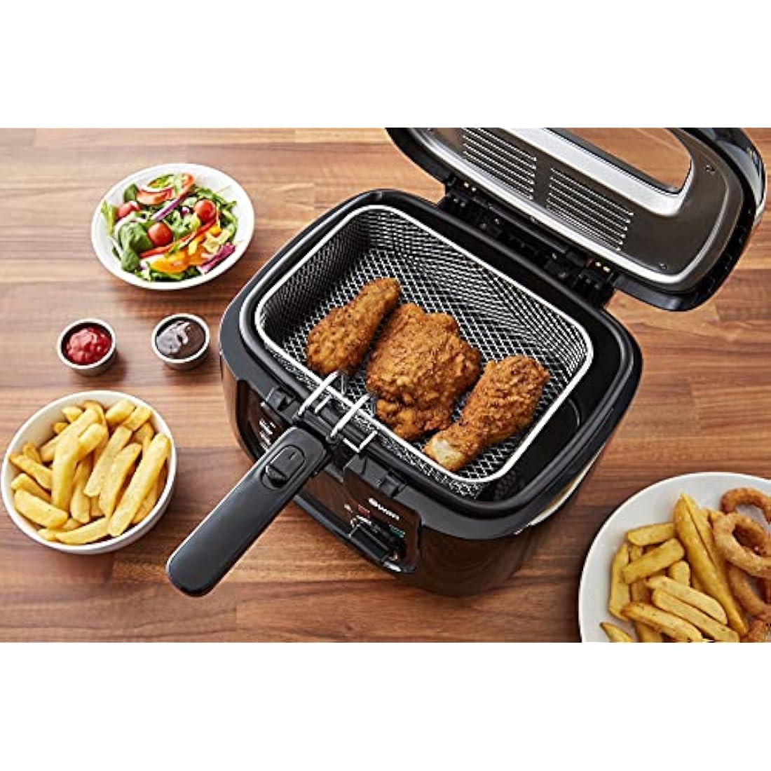 Swan SD6080BLKN 2.5 Litre Deep Fat Fryer with Viewing Window, Adjustable temperature controls, Easy Clean, 1800W, Black