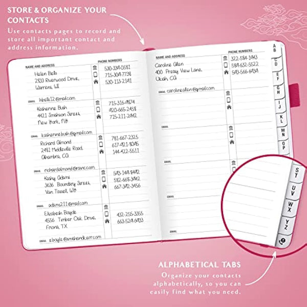 Legend Planner Address Book with Alphabetical Tabs – Mini Telephone Contacts Book for Phone Numbers, Addresses, Passwords, Small (Hot Pink)