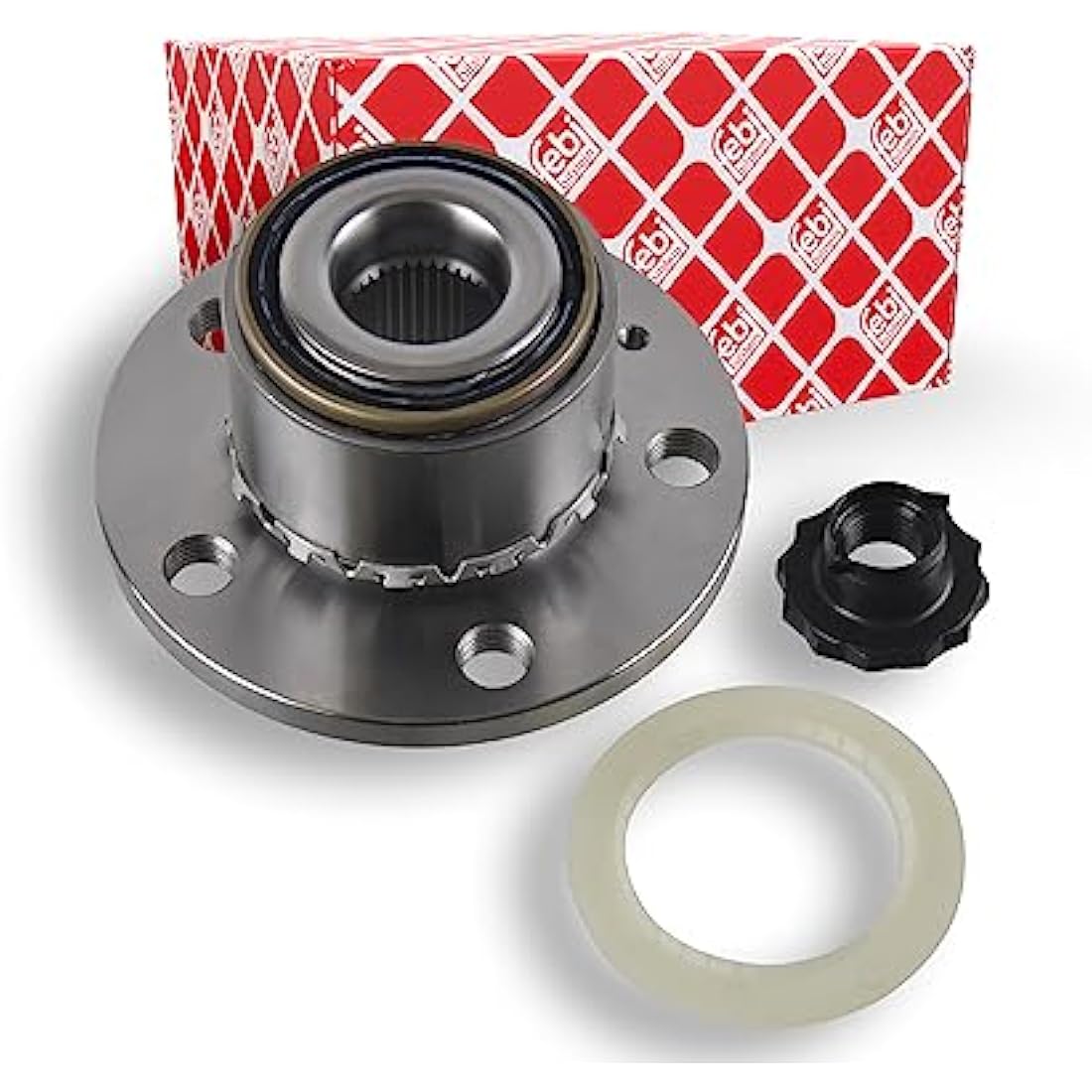 febi bilstein 24414 Wheel Bearing Kit with wheel hub, ABS sensor ring and axle nut, pack of one