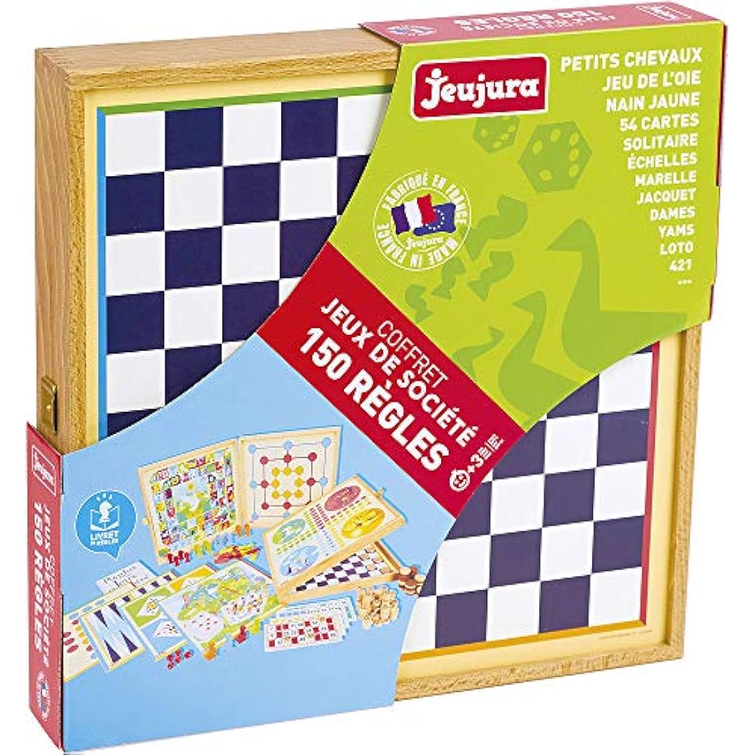 Jeujura Classic Game Set - 150 Rulers - Wooden Checkers