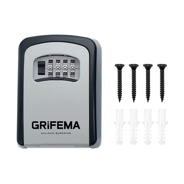 GRIFEMA Key Safe Wall Mounted Police Approved, Lock Box Outdoor 4 Digit Combination, Heavy Duty Waterproof Key Cabinet for Home Garage School Airbnb GA1003-1, Gray, External dimensions: 115x95x40mm