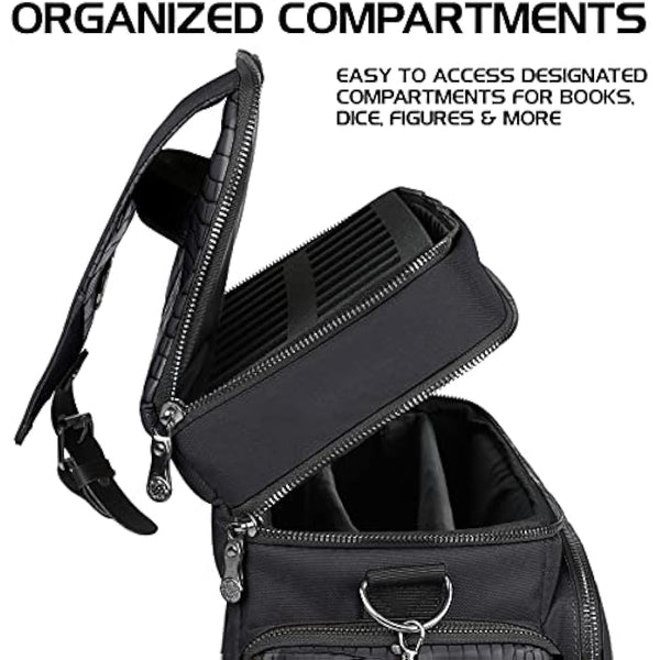 ENHANCE Collector's Edition RPG Adventurer's DND Bag - Dragon Hide Exterior Travel RPG Bag with Tabletop Miniatures Storage Vault, Mat Holder, DND Dice & Token Pockets, Fits 4-8 Books (Dragon Black)