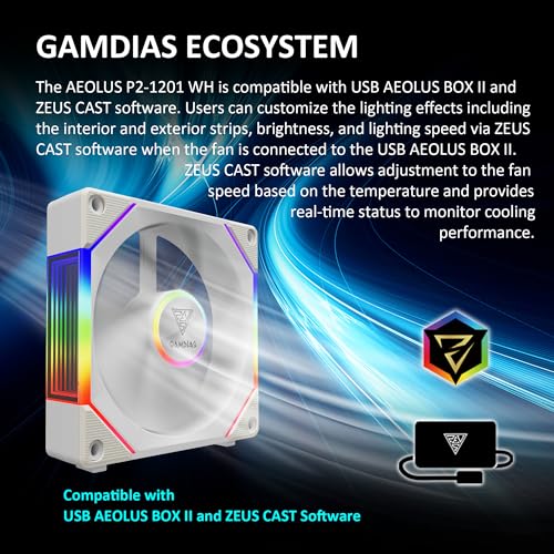 GAMDIAS 120mm ARGB PC Case Fans, Computer Case Fan, Cabless Daisy Chain Connection, Dual Infinity Mirror Lighting, Swappable Fan Blade for Reverse Airflow, Performance 30mm Thick, With Control Box