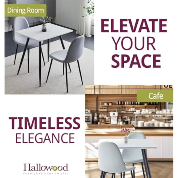 Hallowood Furniture Cullompton Small Dining Table and Chairs Set 2, (0.8m) White Marble Effect Top Kitchen Table and Chairs in Grey Fabric Upholstery and Metal Legs, Dining Room Sets for Home & Café