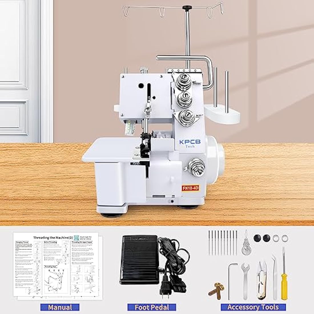 KPCB Tech Overlocker Sewing Machine 3/4 Thread Overlock Machines with LED Light and Accessories Kits