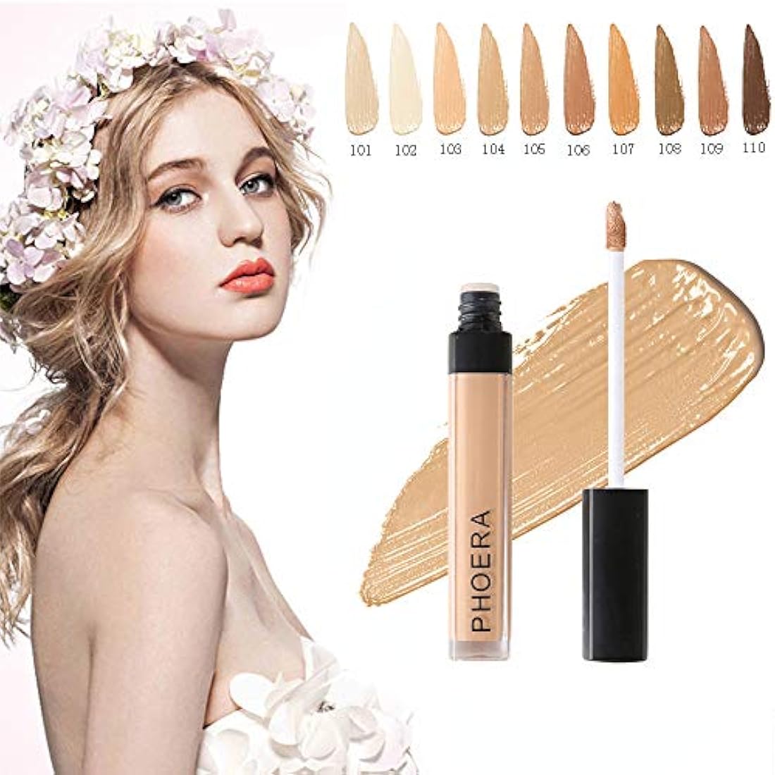Phoera Full‑Coverage Matte Liquid Concealer – Waterproof, Oil‑Free Camouflage for Dark Circles, Acne Scars & Under‑Eye (105 - Biscuit)