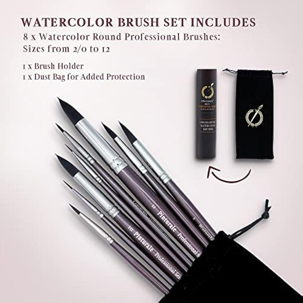 Pinturale Arts 8 Professional Watercolour Brushes For Artists | Watercolour Paint Brushes Set | High Water Absorption and Water Control for Constant Flow
