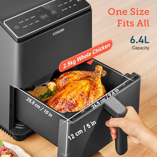 COSORI Smart Air Fryer Oven Dual Blaze 6.4L, Double Heating Elements, Cookbook, No Shaking & No Preheating, APP Control, 12 Functions, Air Fry, Roast, Bake, Reheat, Dishwasher Safe