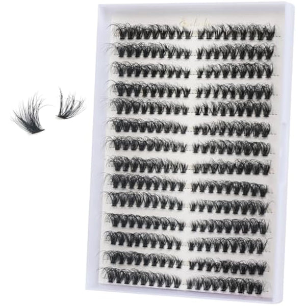 FANDIQ Fluffy Individual Eyelashes Cat Eye Cluster Lashes 252PCS Fluffy Individual Cluster Eyelashes 8-16MM Natural Cluster Lashes Left&Right Fox Eye Lashes Clusters for Beginners(40D)