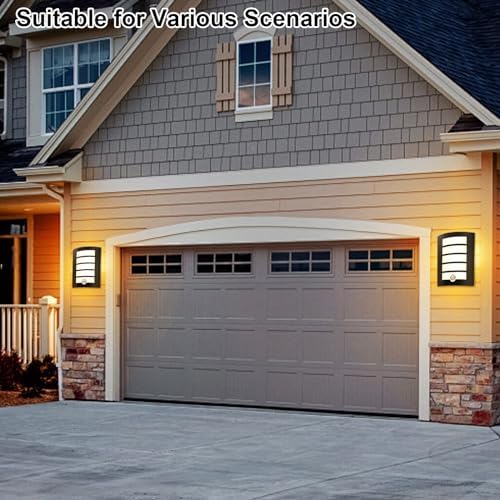 Wondlumi Outdoor Wall Lights Mains Powered 240V PIR Motion Sensor Curved Outside Wall Light Black IP44 Waterproof for Front Door, Incl. 12W LED E27 Bulbs Warm White