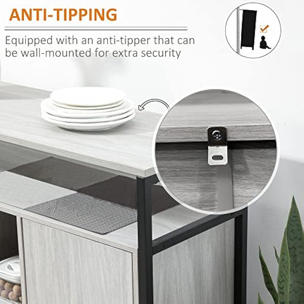 HOMCOM Modern Sideboard, Steel Frame Storage Cabinet with 2 Doors and Adjustable Shelves for Living Room, Hallway, Light Grey