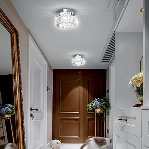 diisunbihuo Mini Crystal Chandelier Big Crystal Ceiling Lamp Round LED Pendant Light for Hallway Stairecase (Cool White)