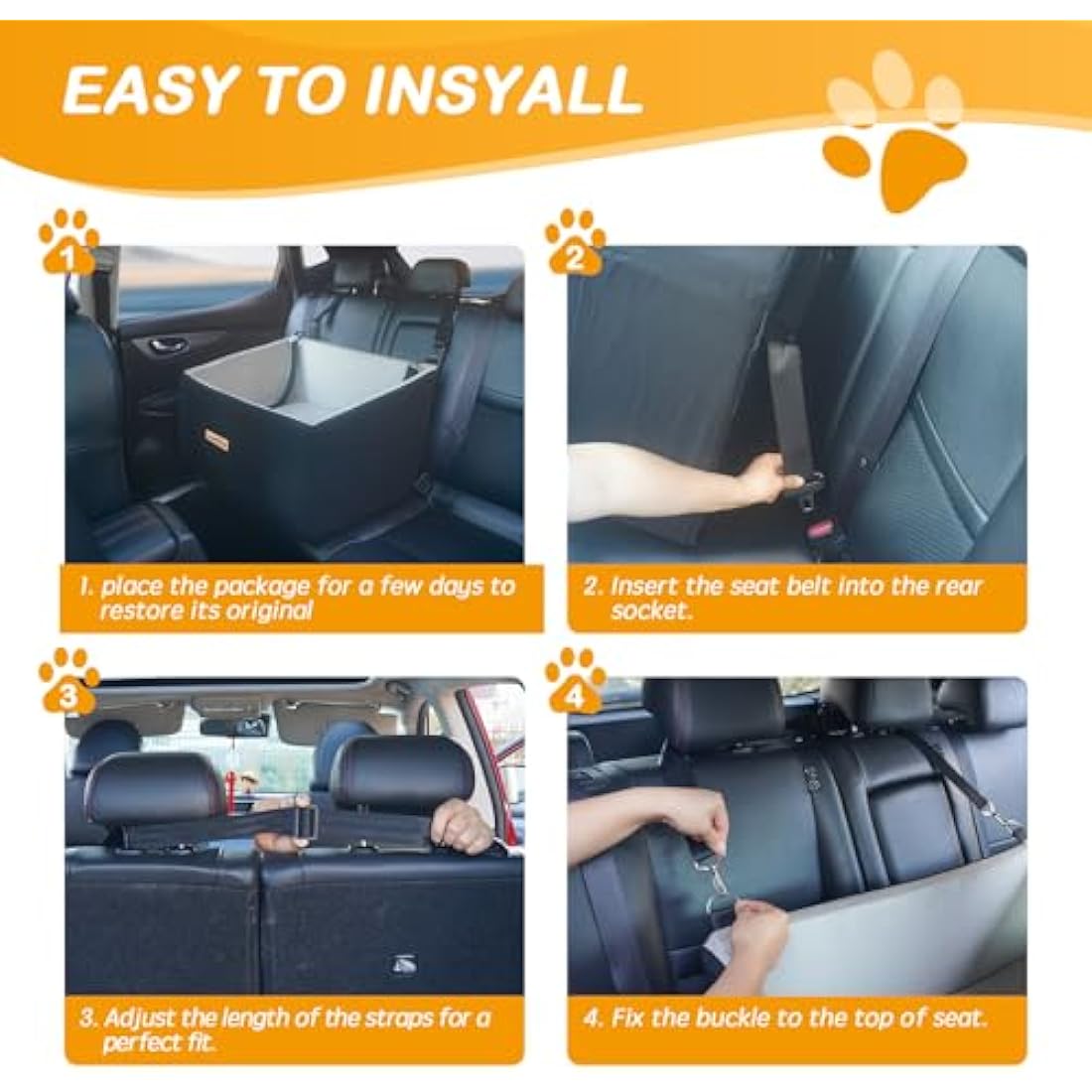 Firepaw firepaw Car Dog Seat for Large Dog, Dog Booster Seat for Dogs Under 55Lbs or 2 Small Dogs, Detachable and Washable Travel Dog Bed with Thick Cushion and Storage Pockets (Large, Black)