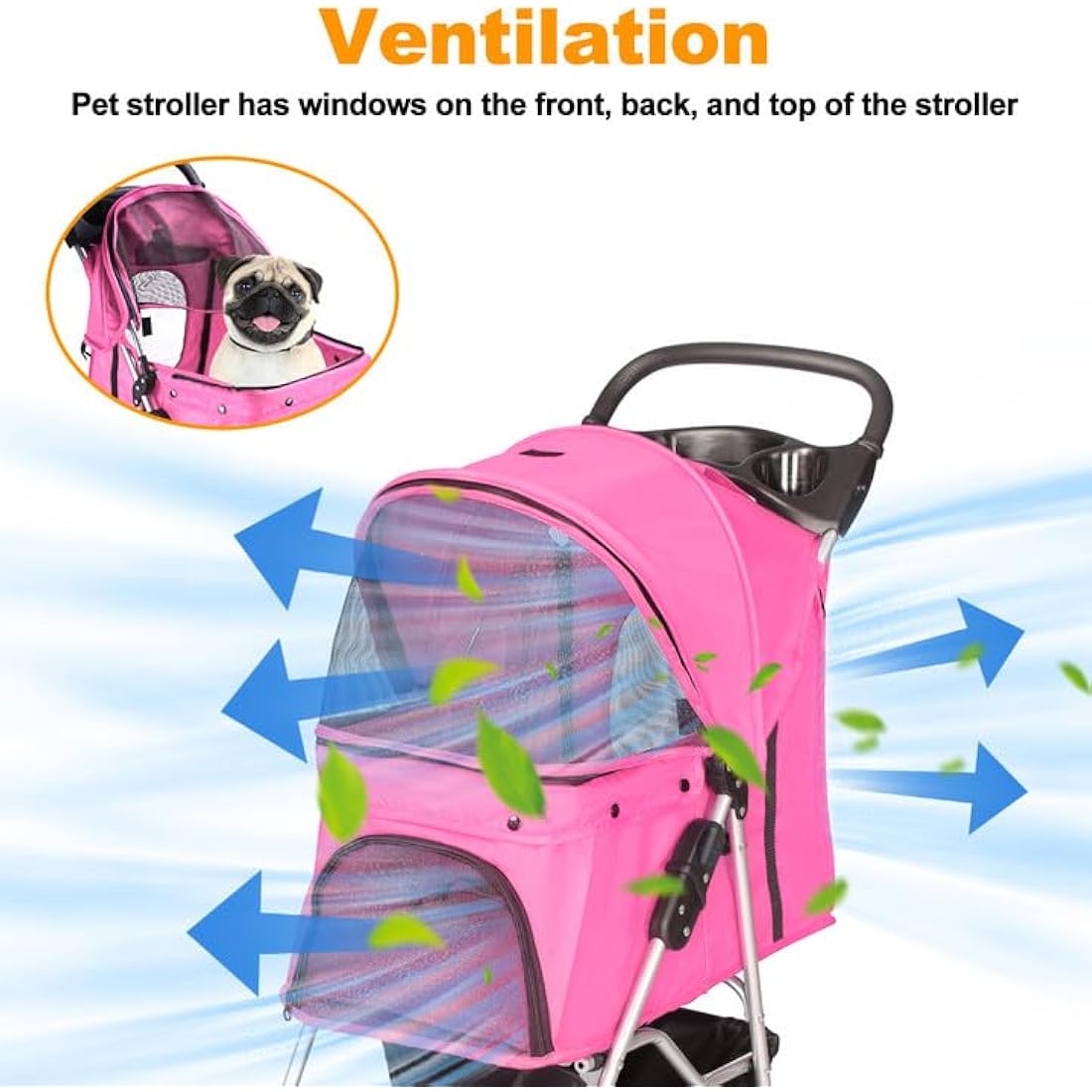 display4top Pet Travel Stroller Dog Cat Pushchair Pram Jogger Buggy With 4 Wheels (Pink)