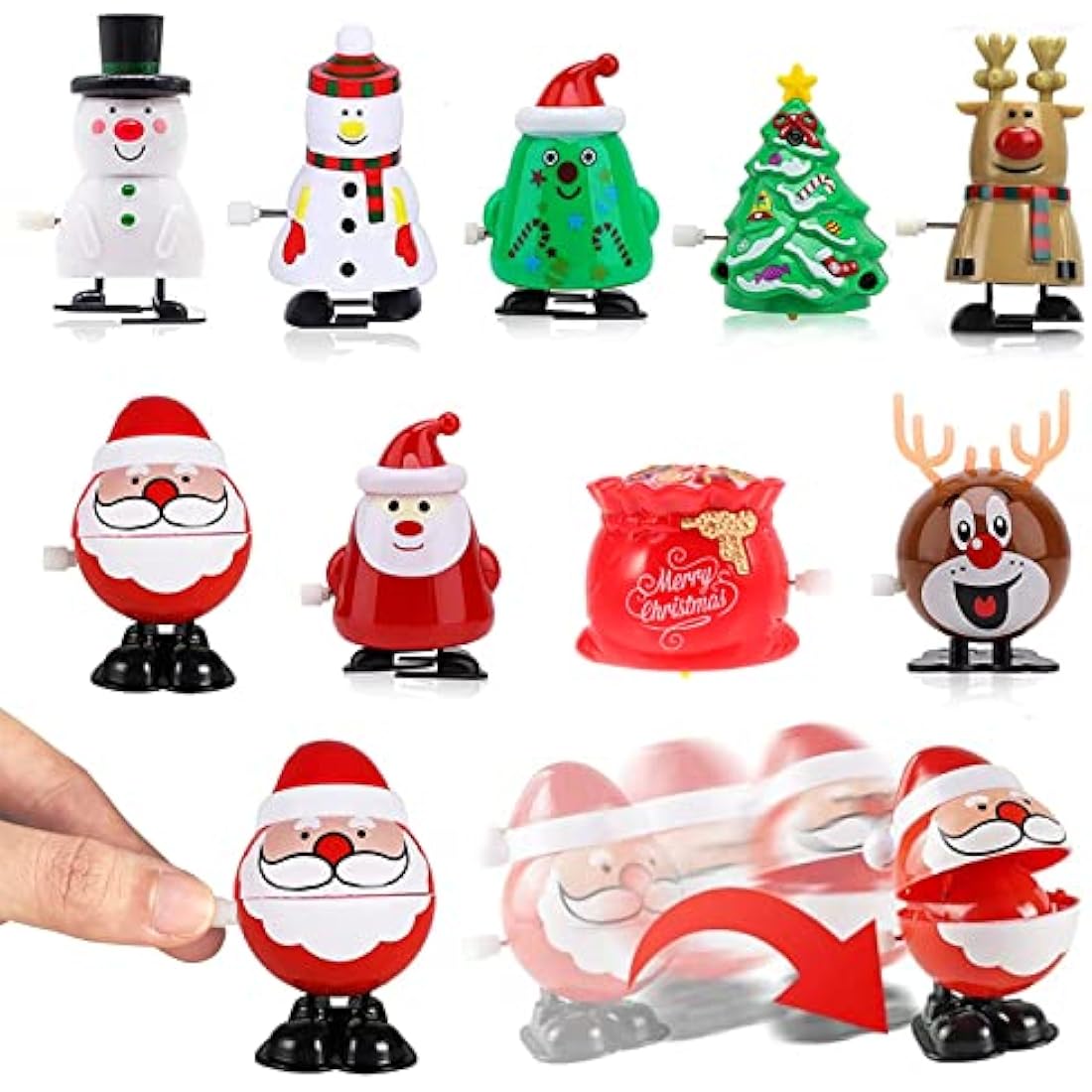 9Pack Christmas Wind Up Toy Funny Jumping Toys Xmas Gift Toys,Spring&Wind Up Small Toy for Kids Party Bag, Walking Clockwork Toys for Kids Christmas Party Favors Stocking Stuffers Cracker Gift Fillers