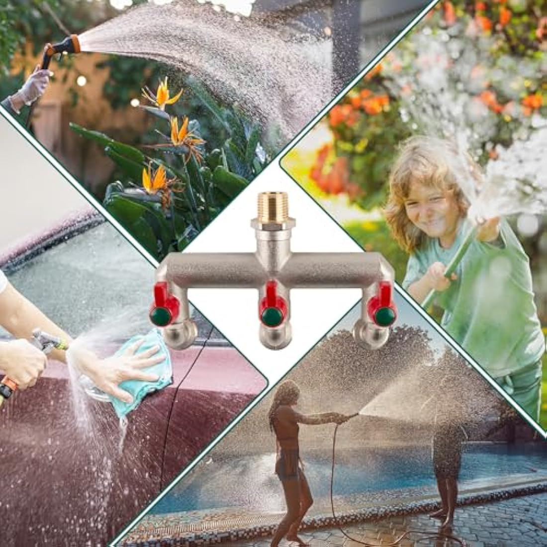 Hydrogarden Multi-Tap Connector 3-Way, G1/2 Inch Inlet and Three G3/4 Inch Outlet Outside Taps, Frost-Proof Outside Spigot Replacement with 3 Outlets for Home