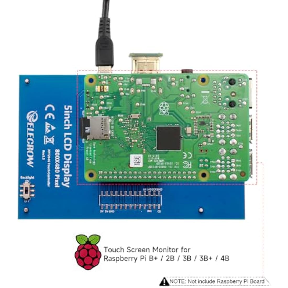 ELECROW For Raspberry Pi Screen, 5-inch Touch Screen Small Monitor 800x480 TFT LCD Dispaly Mini Monitor Competible with Raspberry Pi 5/4/3/2B2/Zero, BB Black, Banana Pi, Windows 11/10/8/7, Jetson Nano