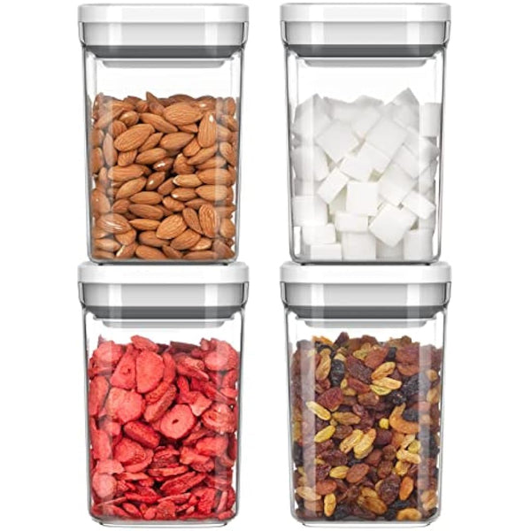 MR.SIGA 4 Pack Airtight Food Storage Container Set, BPA Free Kitchen Pantry Organization Canisters with One-handed Leak Proof Lids, 1L / 33.8oz, Medium, White