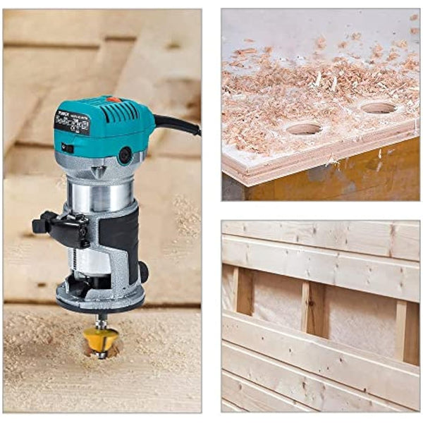 Anesty Palm Router Trimmer, Woodworking Hand Router with Trimmer Base, Handheld Wood Compact Trim Router Power Routers Tool with 15pcs 6.35mm Router Bit Set