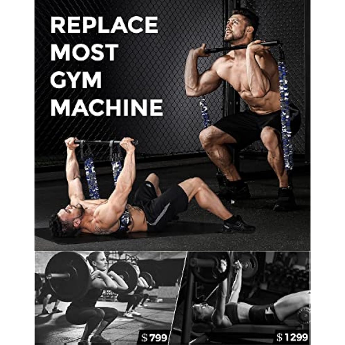 INNSTAR Portable Home Gym Set with Workout Bar, Bench Press Set, Squat Resistance Band, Door Anchor and More-Full Body Workout Equipment to Build Muscle and Shape Body