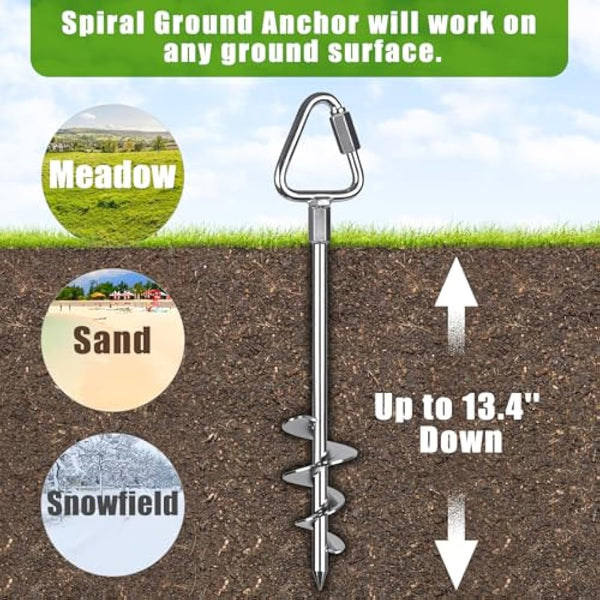 Insaga Ground Anchor, 4pcs Heavy Duty Tent Peg Trampoline Earth Stake Strong Storm Spiral Screw Spike for Garden Swing/Camping/Canopy/Shed/Dog/Carport with Carabiner Lockset, Orthogonal Triangle/44cm