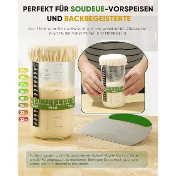 Sourdough Bread Baking Supplies 34 OZ Sourdough Starter kit with 2 Bread Proofing Basket (Green) (Green)