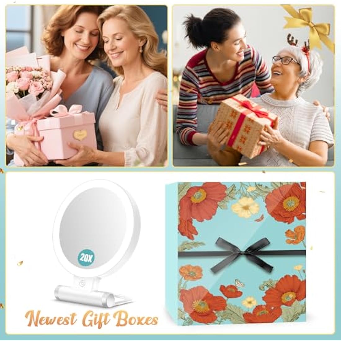 Magnifying Mirror with Light,20X/1X Double Sided Tabletop Portable Lighted Makeup Beauty Mirror, 3 Color Lighting, Dimmable Touch Screen,Cosmetic Mirror with Lights for Makeup/Travel(Gifts for Women)