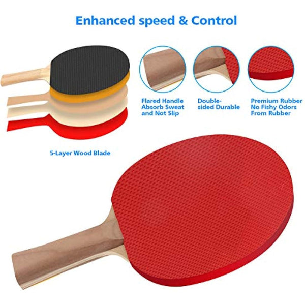 FBSPORT Table Tennis Set, Ping Pong Bats Set with 2 Paddles, 1 Retractable Net, 6 Balls, 1 Carrying Bag, for Trainer Adults Families Indoor Outdoor