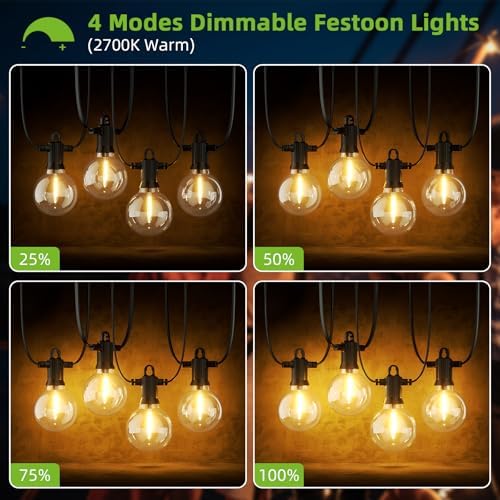 Kawaya Garden Lights Mains Powered 20M Outdoor Festoon Light with 30+2 LED Globe Bulbs Shatterproof Waterproof IP65 String Lights for Gazebo Patio Festival Party Balcony Wedding