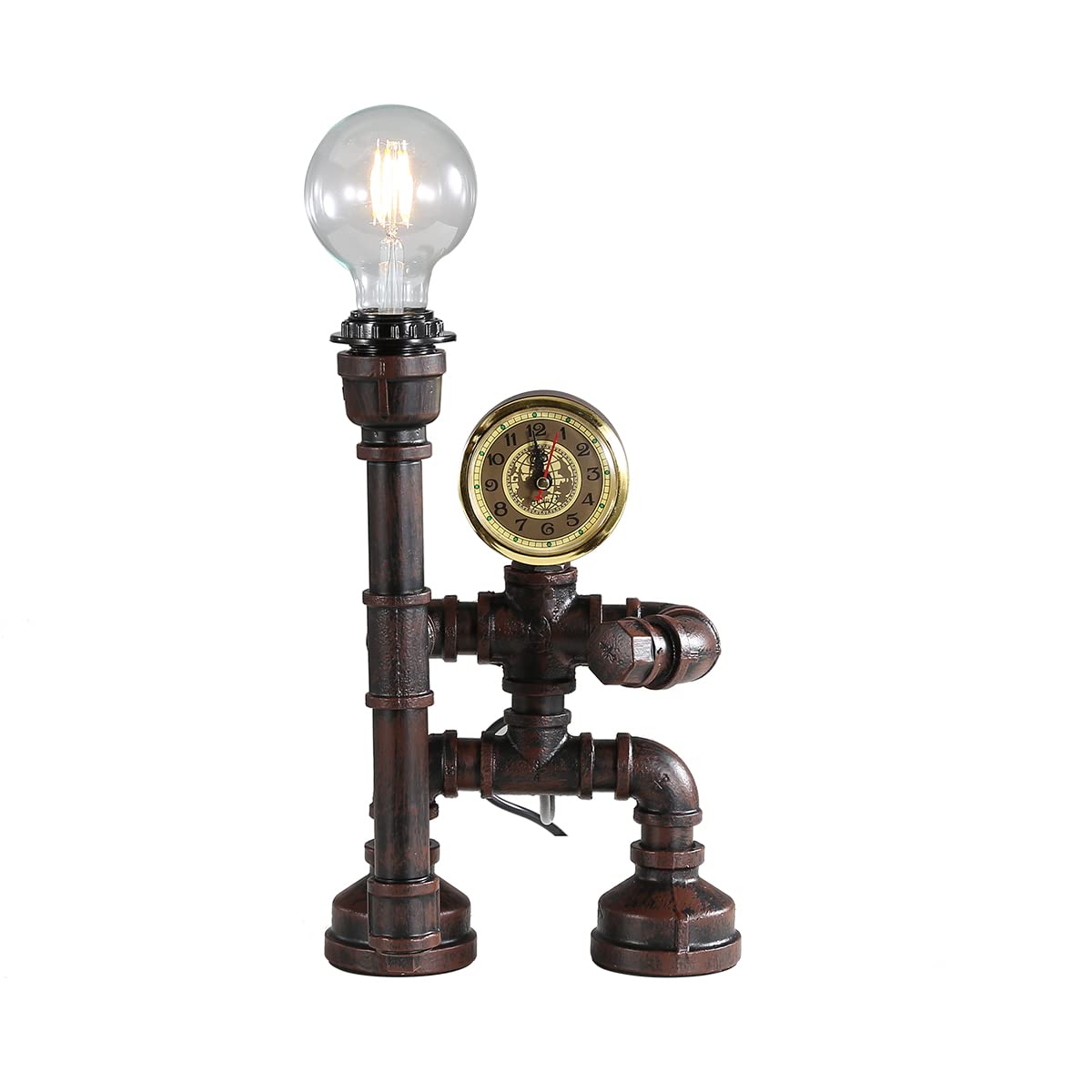 Kaj Hejmo Water Pipe Table Lamp Robot Style- Retro Industrial Steampunk Rustic Table Light- Vintage Farmhouse Desk Lamp for Bedroom,Office, Bedside, Nightstand, Baror or Shop (Rust-Style C)