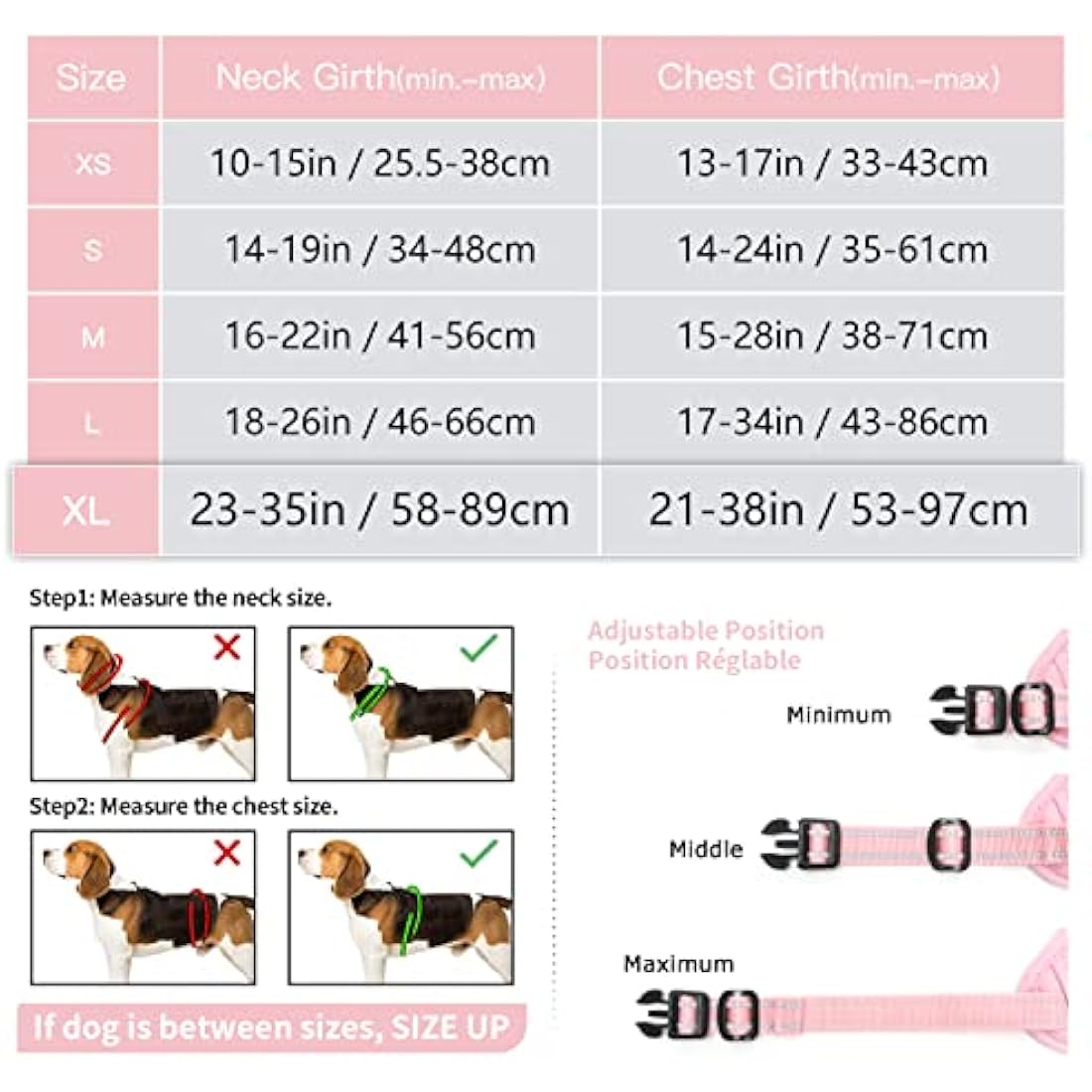 HEELE Dog Harness, Reflective, No-Pull, Pink, XL