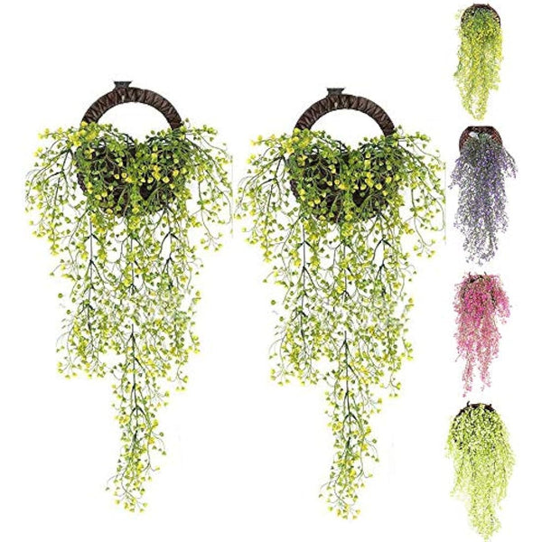 Eyands 2pcs Artificial Hanging Vine Plants - Outdoor Indoor Fake Hanging Plants for Wall Hang Garland Porch Patio Arch Balcony Basket Garden Party Wedding (Yellow Artificial Ivy)